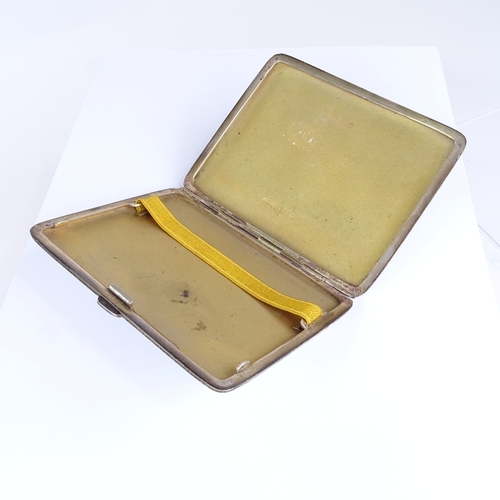 655 - A George V Art Deco silver and shagreen rectangular cigarette case, gilt interior, by Harman Brother... 