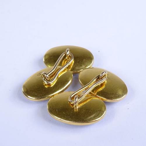 673 - A pair of 18ct gold domed Essex Crystal steamer boat oval panel cufflinks, panel length 20.7mm, 13.2... 