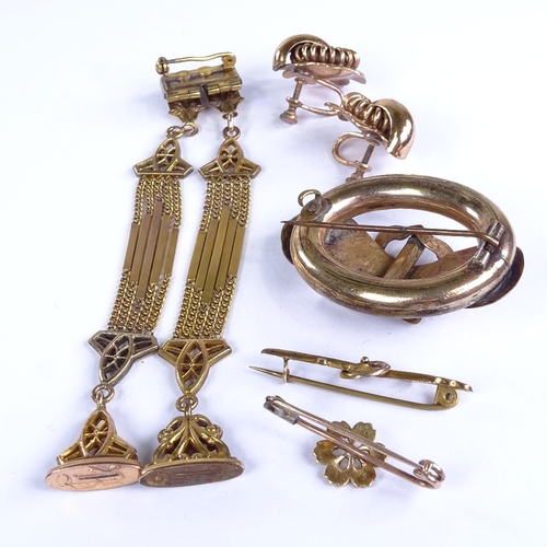 713 - Various Antique jewellery, including 9ct gold brooch, seal fob etc