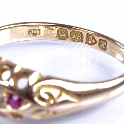 722 - An early 20th century 18ct gold graduated 5-stone ruby and diamond half hoop ring, hallmarks Chester... 