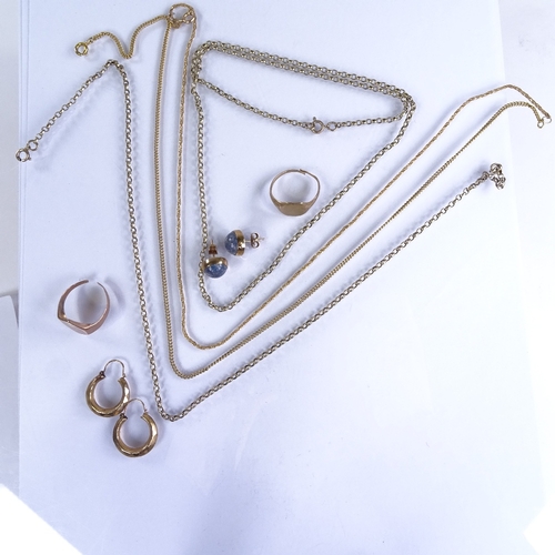 737 - Various gold jewellery, including 9ct chain necklace, signet rings etc, 27.7g gross