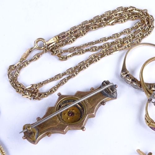 740 - Various gold jewellery, including anchor link chain necklace, unmarked amethyst ring, 18ct ring moun... 