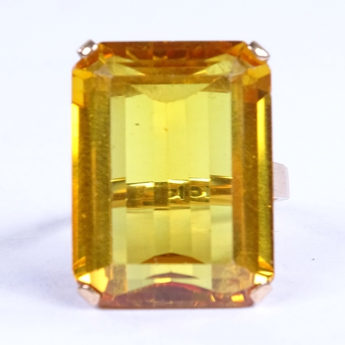 741 - A late 20th century 14ct gold yellow sapphire? dress ring, sapphire dimensions: length - 21.06mm, wi... 