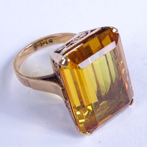 741 - A late 20th century 14ct gold yellow sapphire? dress ring, sapphire dimensions: length - 21.06mm, wi... 