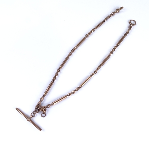 747 - An early 20th century 9ct rose gold fancy link Albert chain necklace, with dog clip and T-bar, chain... 