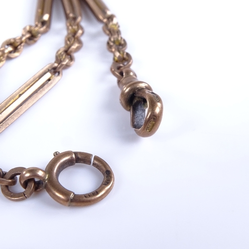 747 - An early 20th century 9ct rose gold fancy link Albert chain necklace, with dog clip and T-bar, chain... 