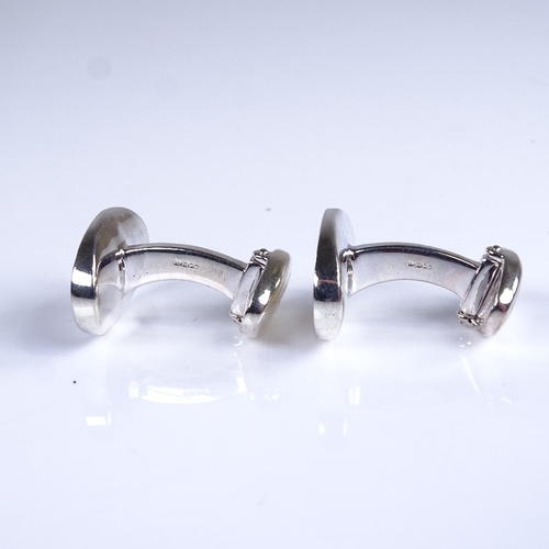 758 - LINKS OF LONDON - a modern pair of sterling silver oval panel cufflinks, panel length 19.8mm, 18.2g