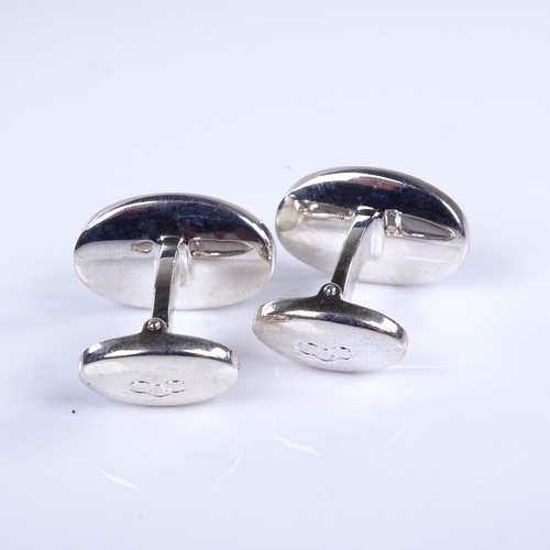 758 - LINKS OF LONDON - a modern pair of sterling silver oval panel cufflinks, panel length 19.8mm, 18.2g