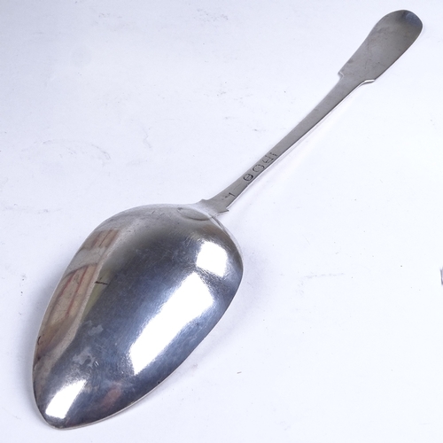 772 - An early 19th century Irish silver Fiddle pattern basting spoon, by William Law & Son, length 32.5cm... 