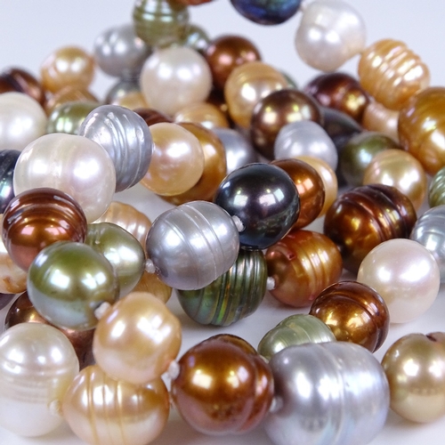 776 - A graduated pair of onyx and cultured pearl bead necklaces with 9ct gold clasps, and a multi-colour ... 