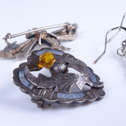 778 - Various jewellery, including Scottish thistle design silver banded agate and citrine heart brooch, p... 