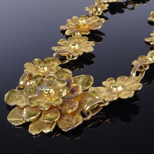 790 - CHRISTIAN LACROIX - a large Vintage French gilt-metal flowerhead necklace, necklace length 70cm, 224... 