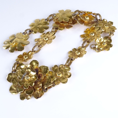 790 - CHRISTIAN LACROIX - a large Vintage French gilt-metal flowerhead necklace, necklace length 70cm, 224... 