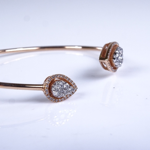 795 - A modern 18ct rose gold diamond cluster Toi et Moi pear-shape torque bangle/bracelet, total diamond ... 