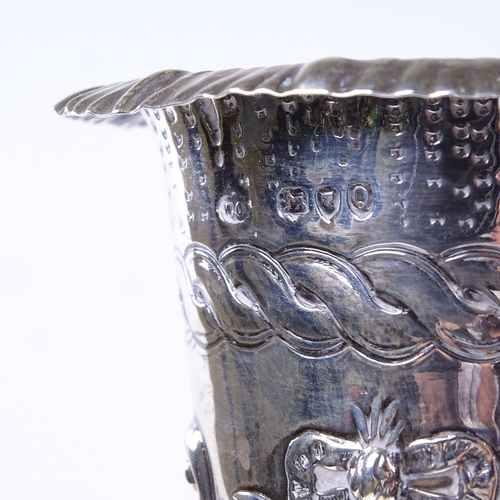 808 - A Victorian silver spill vase, tapered cylindrical form with relief embossed floral decoration, by W... 