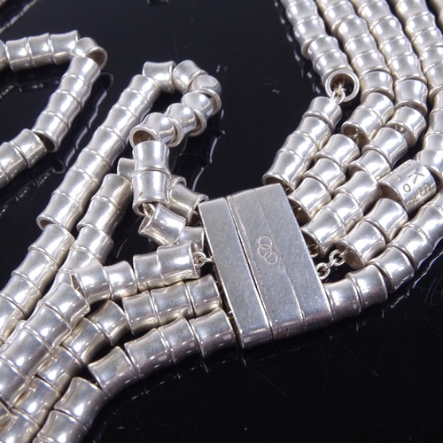 865 - LINKS OF LONDON - a modern sterling silver 5-strand bamboo link necklace, necklace length 42cm, 161.... 