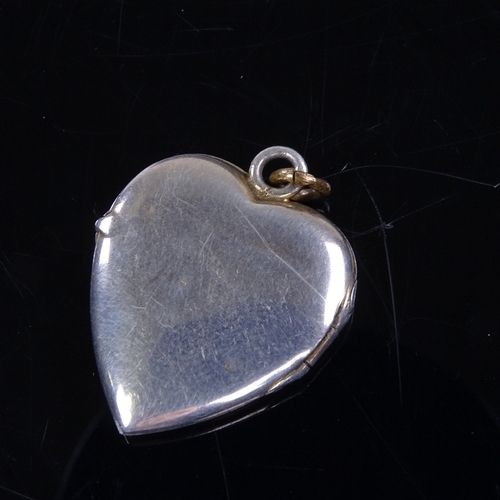 875 - A Vintage Continental silver and floral enamel heart-shaped locket pendant, pendant height excluding... 