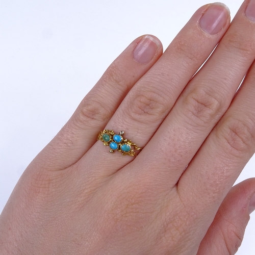 880 - A Georgian unmarked high carat gold cabochon turquoise dress ring, 9.3mm, size K, 1.8g