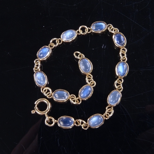 890 - A modern 9ct gold cabochon moonstone bracelet, bracelet length 17cm, 6g