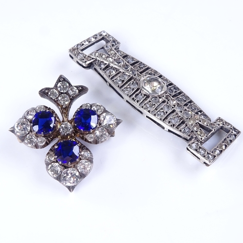 892 - 4 Antique and Vintage paste items of jewellery, including blue and white paste club brooch, Art Deco... 