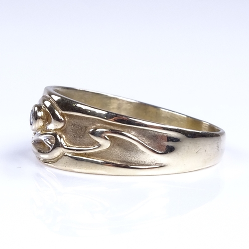 901 - A Welsh Clogau 9ct gold diamond Celtic band ring, setting height 8.1mm, size S, 4g