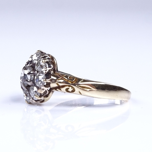 904 - A 19th century unmarked high carat gold diamond cluster dress ring, total diamond content approx 0.5... 