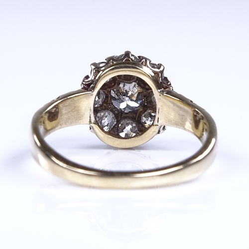 904 - A 19th century unmarked high carat gold diamond cluster dress ring, total diamond content approx 0.5... 