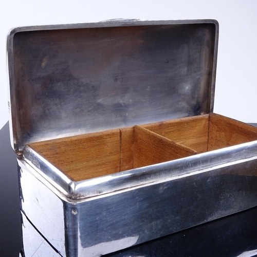 911 - A large George V rectangular silver cigarette box, striped engine turned lid with mahogany base, by ... 