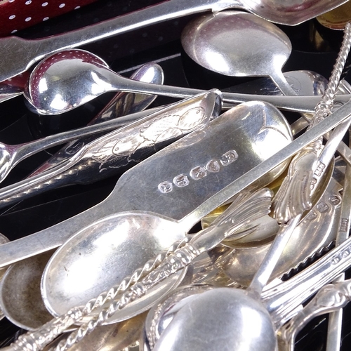 932 - Various silver flatware, including sauce ladle, salt spoons, bread knife etc, 7.7oz weighable