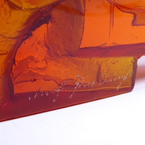 145 - Prof Jan Cerny (Czech, 1907 - 1978), amber glass sculpture, length 16.5cm, engraved signature verso