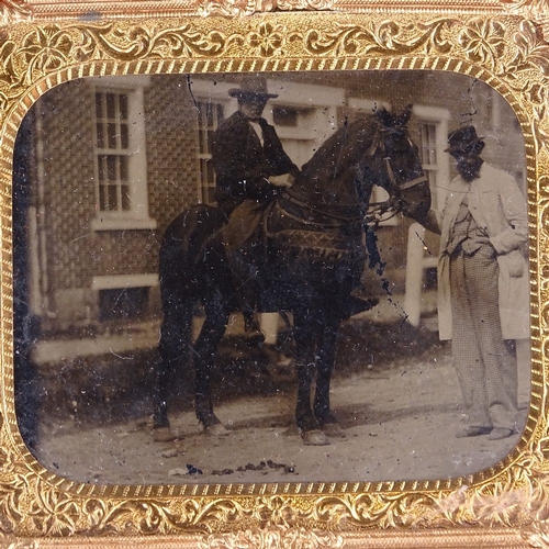 259 - 3 19th century American early photographs, including figures on a charabanc carriage (3)