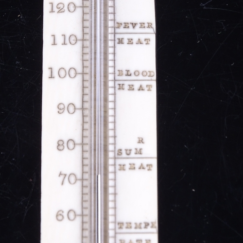 260 - An early 19th century ivory thermometer, by J Somalvic of London, in original leather case, case len... 