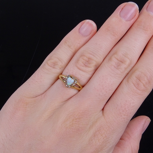 814 - A 19th century 18ct gold heart-shaped cabochon opal and rose-cut diamond cluster dress ring, setting... 