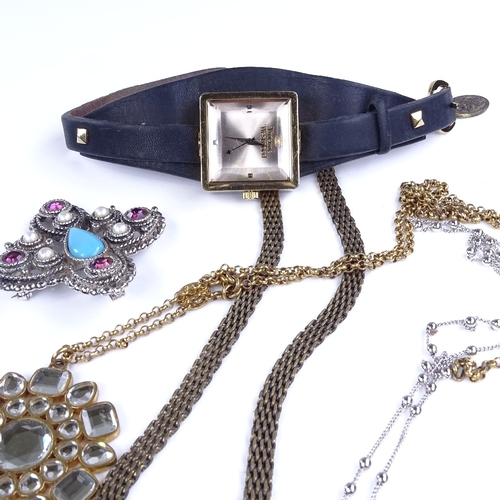 819 - Various jewellery, including Vivienne Westwood watch, Sarah Coventry brooch, Alexander McQueen belt ... 