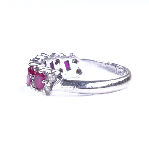 820 - A late 20th century 18ct white gold ruby and diamond half hoop ring, setting height 5.7mm, size M, 3... 