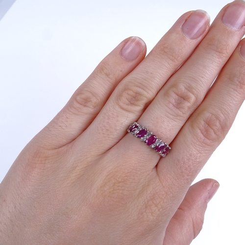 820 - A late 20th century 18ct white gold ruby and diamond half hoop ring, setting height 5.7mm, size M, 3... 