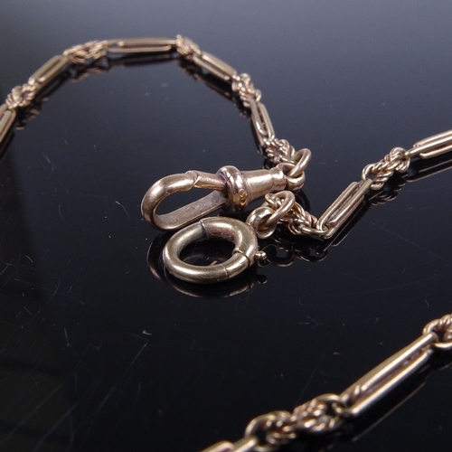 822 - An early 20th century 9ct gold fancy bar link Albert chain, with dog clip, chain length 36cm, 8.7g