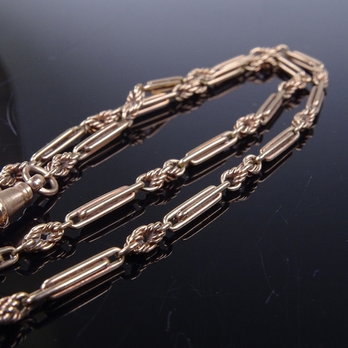 822 - An early 20th century 9ct gold fancy bar link Albert chain, with dog clip, chain length 36cm, 8.7g