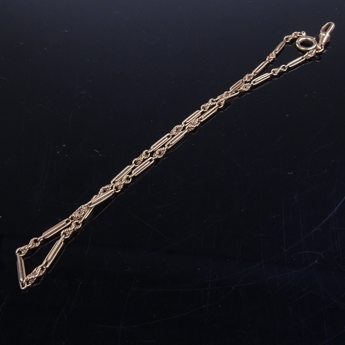 822 - An early 20th century 9ct gold fancy bar link Albert chain, with dog clip, chain length 36cm, 8.7g