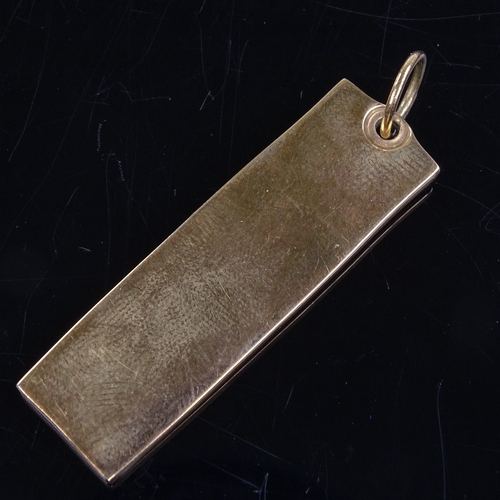 826 - A late 20th century 9ct gold ingot pendant, maker's marks AG, hallmarks London 1977, height 43.3mm, ... 