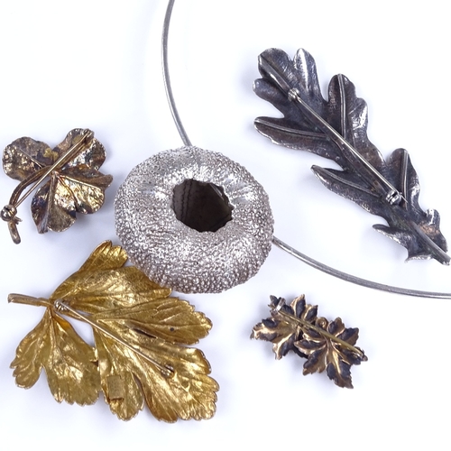 829 - Various Scandinavian silver jewellery, including sea urchin pendant neck torque, and gilt leaf brooc... 