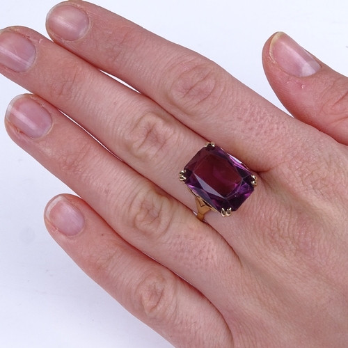 835 - A late 20th century 9ct gold amethyst dress ring, amethyst length 17.9mm, size N/O, 5.6g