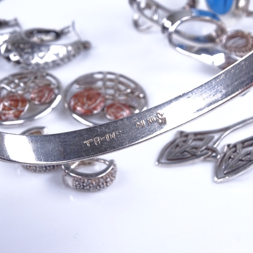 839 - Various Scandinavian jewellery, including Finnish silver and enamel earrings, Mexican silver bangle ... 