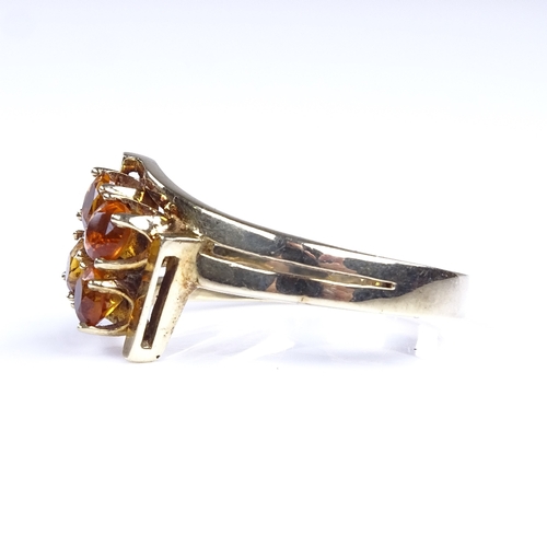 843 - A late 20th century 14ct gold 4-stone citrine dress ring, setting height 14.2mm, size W, 4.9g