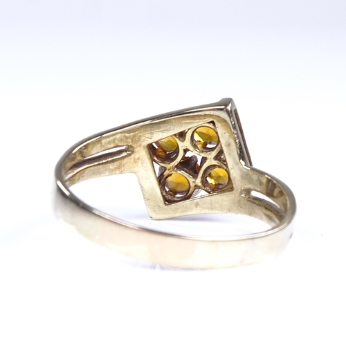 843 - A late 20th century 14ct gold 4-stone citrine dress ring, setting height 14.2mm, size W, 4.9g