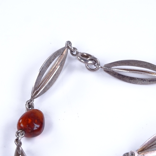 850 - HERMANN SIERSBOL - a Vintage Danish stylised sterling silver and specimen Baltic amber bead necklace... 