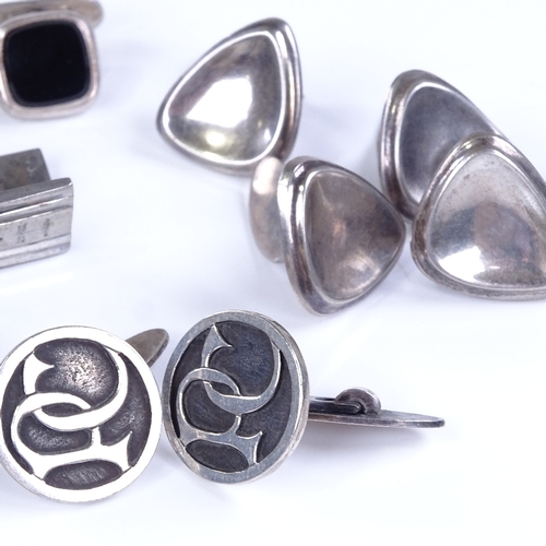 856 - 7 pairs of Scandinavian silver cufflinks, makers include Hermann Siersbol and Christian Veilskov, 66... 