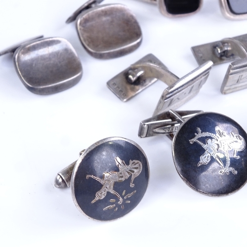 856 - 7 pairs of Scandinavian silver cufflinks, makers include Hermann Siersbol and Christian Veilskov, 66... 