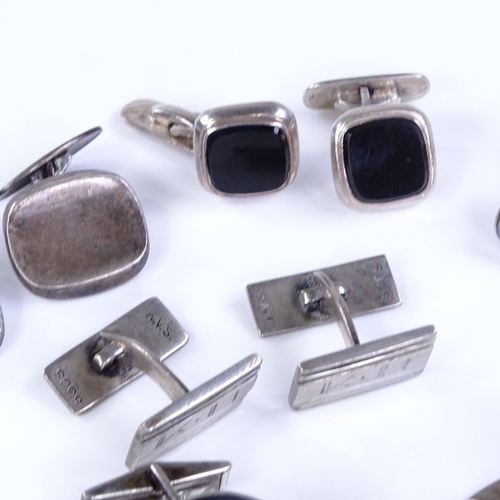 856 - 7 pairs of Scandinavian silver cufflinks, makers include Hermann Siersbol and Christian Veilskov, 66... 