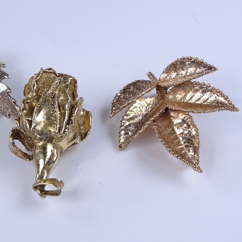 857 - Various Danish sterling silver-gilt floral brooches and pendant, makers include Flora Danica, Askim ... 